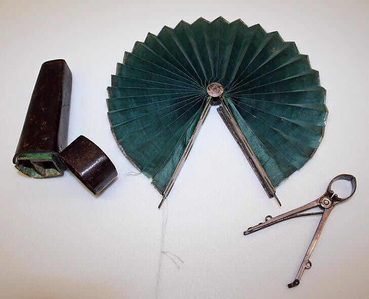 Cockade fan, silk, silver, leather, European 