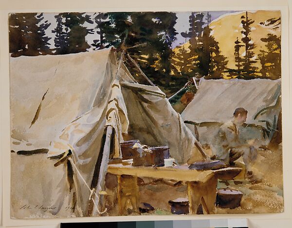Camp at Lake O'Hara, John Singer Sargent (American, Florence 1856–1925 London), Watercolor and graphite on off-white wove paper, American