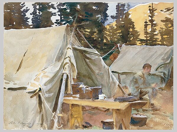 Camp at Lake O'Hara, John Singer Sargent (American, Florence 1856–1925 London), Watercolor and graphite on off-white wove paper, American