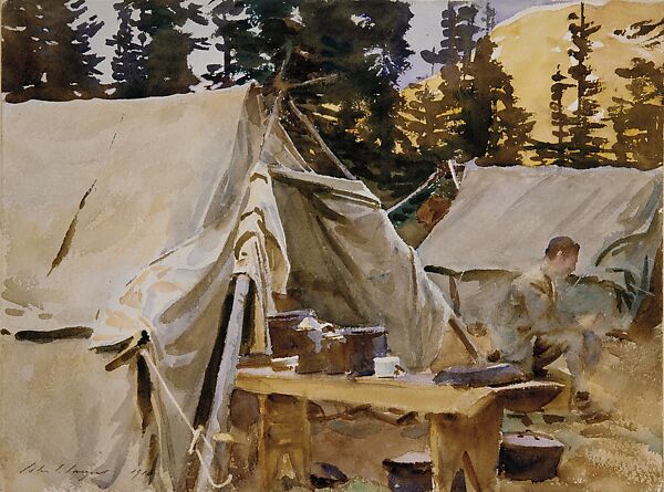 Camp at Lake O'Hara, John Singer Sargent (American, Florence 1856–1925 London), Watercolor and graphite on off-white wove paper, American