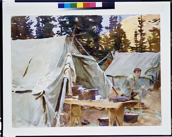 Camp at Lake O'Hara, John Singer Sargent (American, Florence 1856–1925 London), Watercolor and graphite on off-white wove paper, American