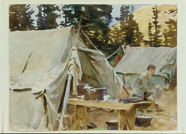 Camp at Lake O'Hara, John Singer Sargent (American, Florence 1856–1925 London), Watercolor and graphite on off-white wove paper, American