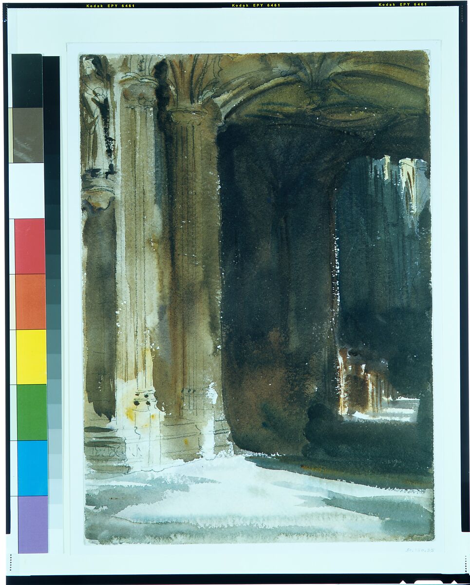 Cathedral Interior, John Singer Sargent (American, Florence 1856–1925 London), Watercolor and graphite on white wove paper, American