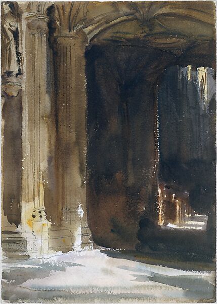 Cathedral Interior, John Singer Sargent (American, Florence 1856–1925 London), Watercolor and graphite on white wove paper, American 