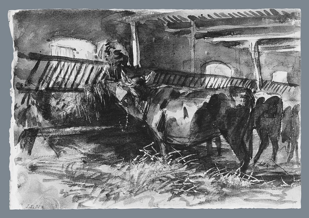 Cattle in a Stable, John Singer Sargent (American, Florence 1856–1925 London), Watercolor and graphite on off-white paper, American