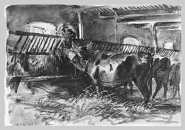 Cattle in a Stable, John Singer Sargent (American, Florence 1856–1925 London), Watercolor and graphite on off-white paper, American 