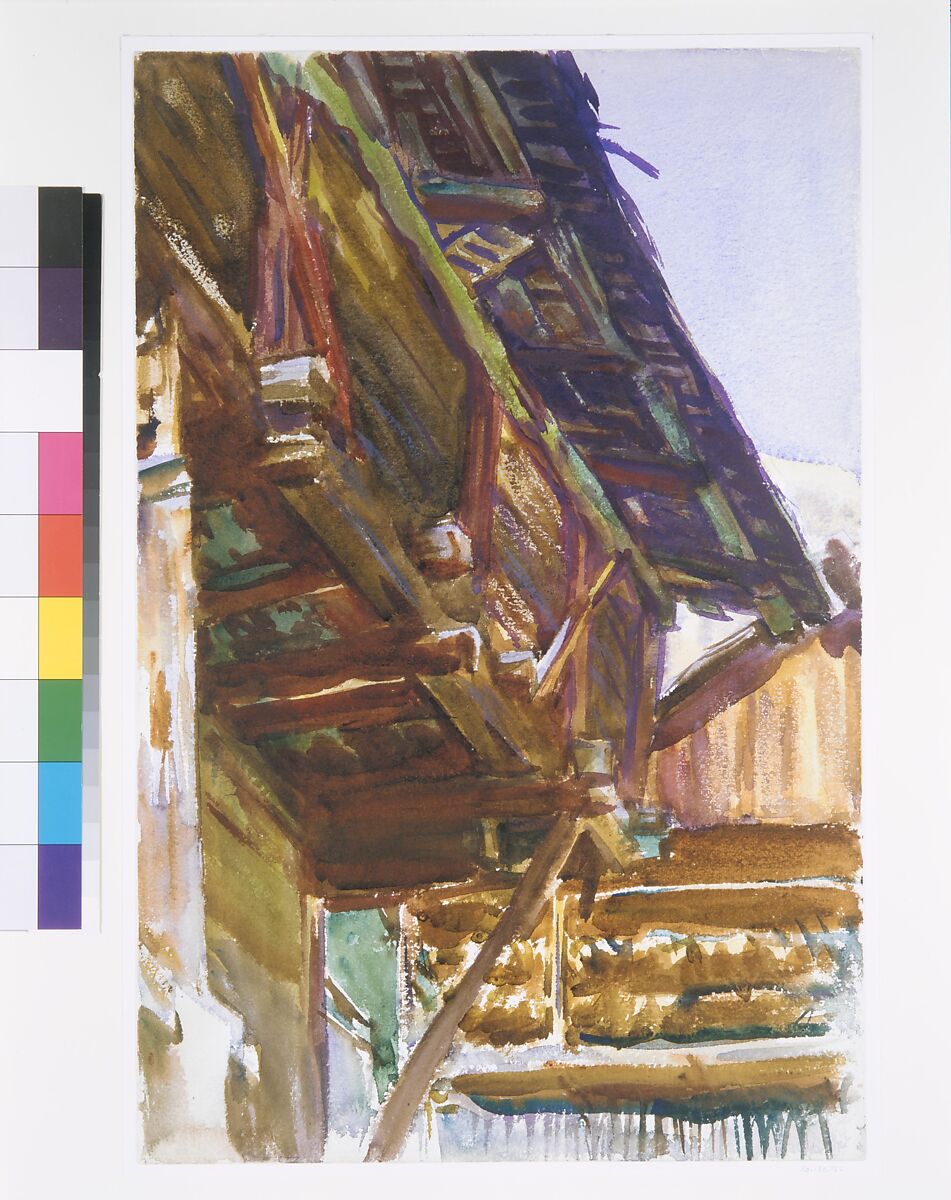 Chalet, John Singer Sargent (American, Florence 1856–1925 London), Watercolor, graphite, and wax resist on white wove paper, American