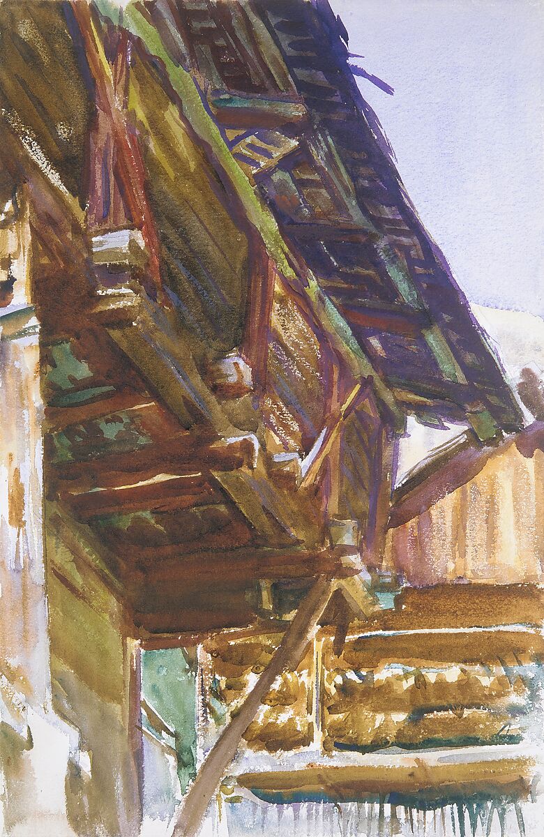 Chalet, John Singer Sargent (American, Florence 1856–1925 London), Watercolor, graphite, and wax resist on white wove paper, American