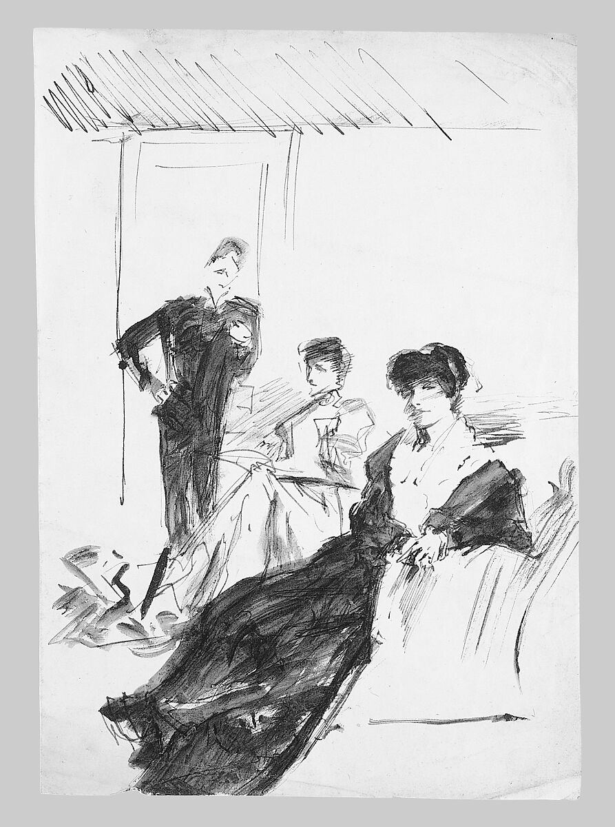 Conversation Piece, John Singer Sargent (American, Florence 1856–1925 London), Ink on off-white wove paper, American