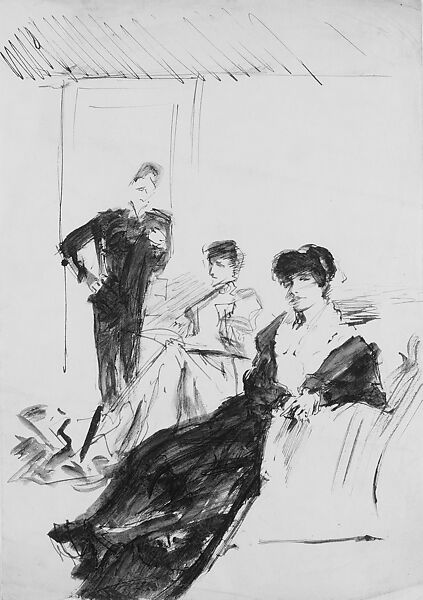 Conversation Piece, John Singer Sargent (American, Florence 1856–1925 London), Ink on off-white wove paper, American 