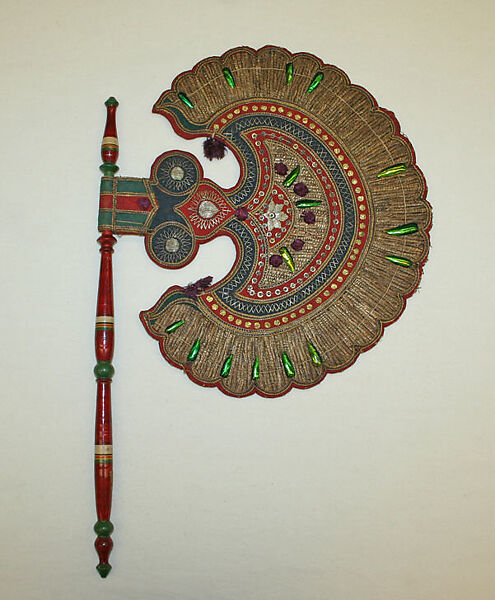 Fan, straw, metal, cotton, wood, Indian 