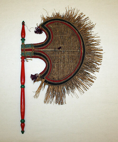 Fan, straw, metal, cotton, wood, Indian 