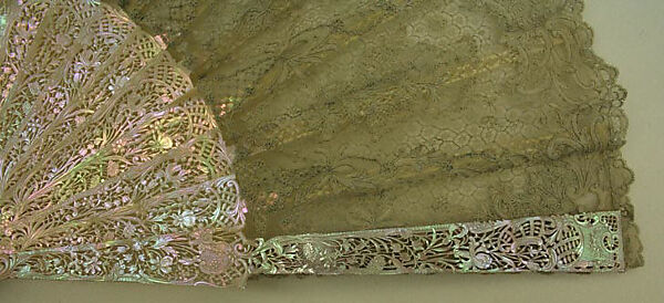 Fan, cotton, mother of pearl, diamonds, British