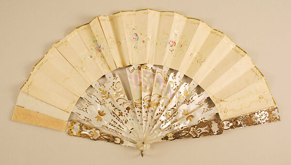 Fan, paper, mother-of-pearl, gold leaf, French