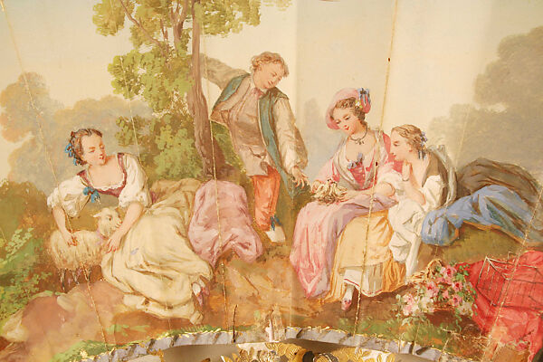 Fan, paper, mother-of-pearl, gold leaf, French