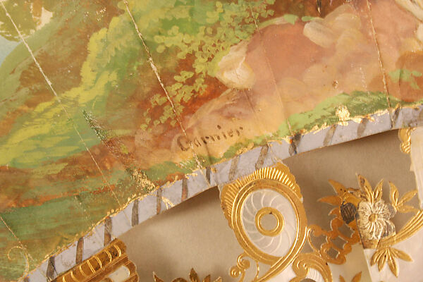 Fan, paper, mother-of-pearl, gold leaf, French