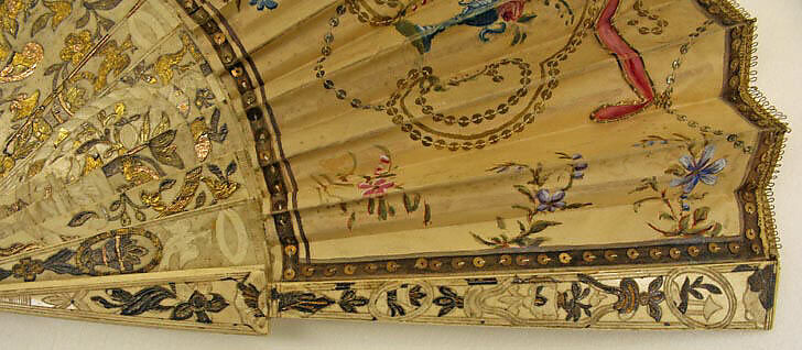 Fan, silk, ivory, gold and silver leaf, French