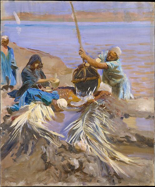 Egyptians Raising Water from the Nile, John Singer Sargent (American, Florence 1856–1925 London), Oil on canvas, American 
