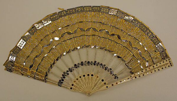 Fan, ivory, lace, metal, Spanish 