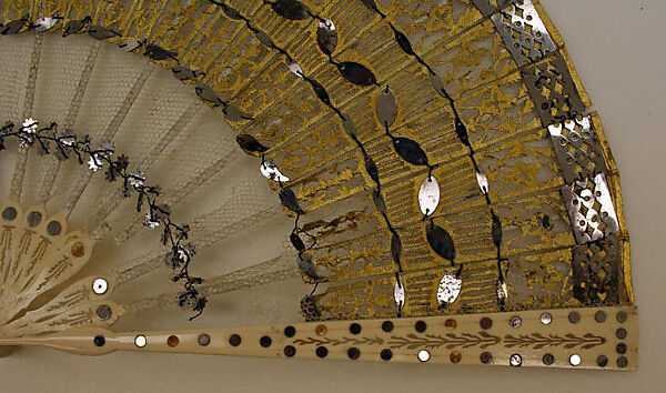 Fan, ivory, lace, metal, Spanish