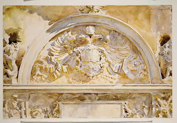 Escutcheon of Charles V of Spain, John Singer Sargent (American, Florence 1856–1925 London), Watercolor and graphite on white wove paper, American
