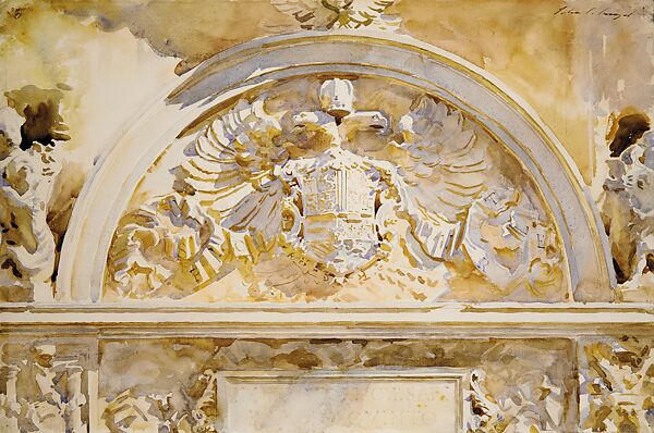 Escutcheon of Charles V of Spain, John Singer Sargent (American, Florence 1856–1925 London), Watercolor and graphite on white wove paper, American