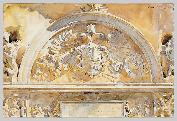 Escutcheon of Charles V of Spain, John Singer Sargent (American, Florence 1856–1925 London), Watercolor and graphite on white wove paper, American