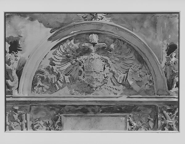 Escutcheon of Charles V of Spain, John Singer Sargent (American, Florence 1856–1925 London), Watercolor and graphite on white wove paper, American