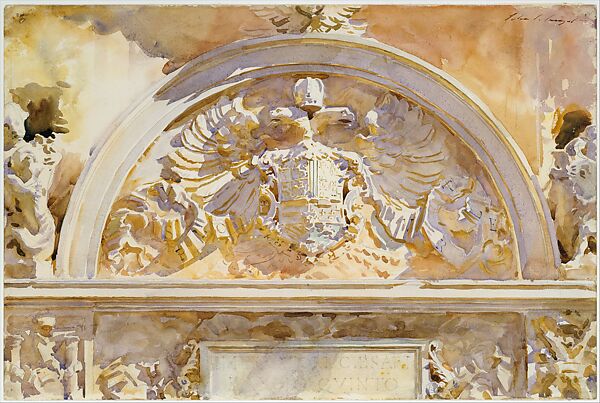 Escutcheon of Charles V of Spain, John Singer Sargent (American, Florence 1856–1925 London), Watercolor and graphite on white wove paper, American
