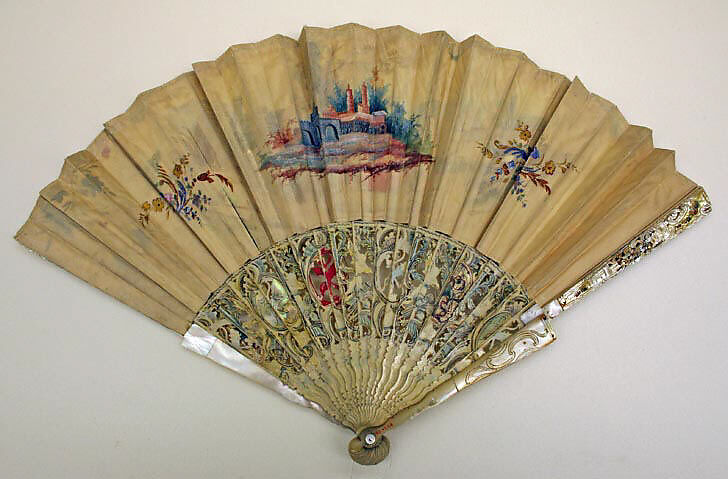 Fan, mother-of-pearl, paper, French