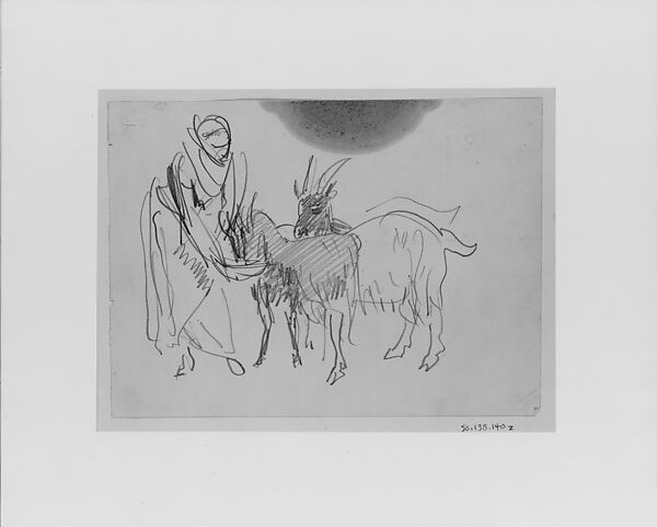Feeding the Goats, John Singer Sargent (American, Florence 1856–1925 London), Graphite on off-white wove paper, American