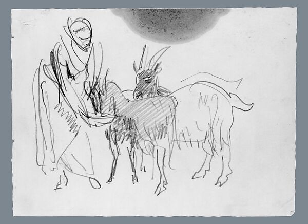 Feeding the Goats, John Singer Sargent (American, Florence 1856–1925 London), Graphite on off-white wove paper, American