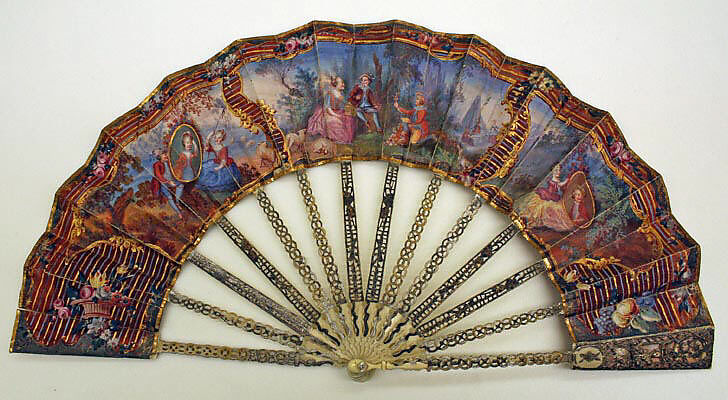 Fan, paper, ivory, gold, silver, French 