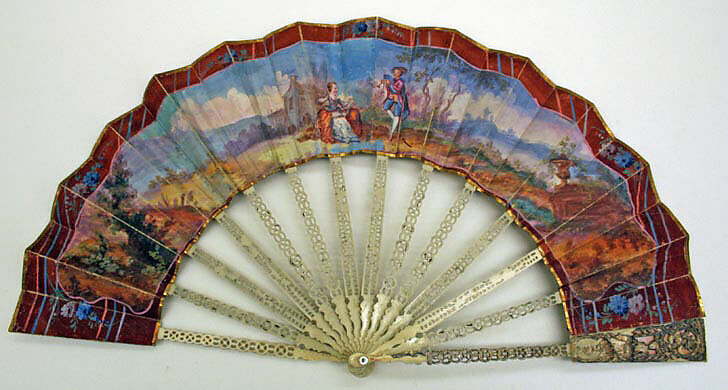 Fan, paper, ivory, gold, silver, French