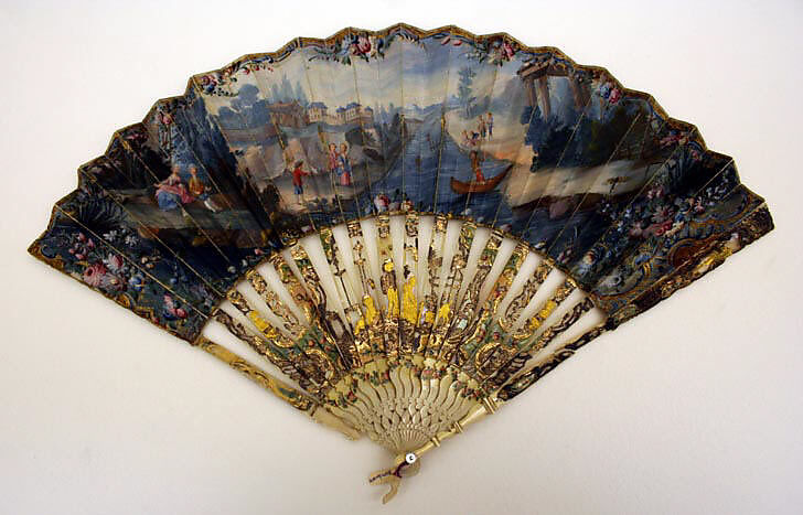 Fan, paper, ivory, mother-of-pearl, French 
