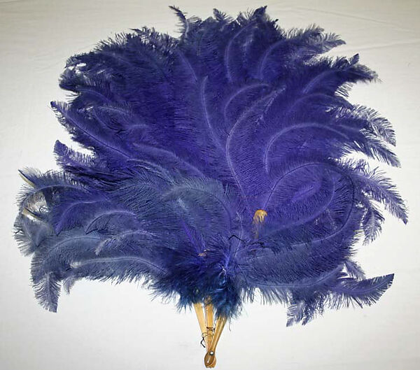 Fan, ostrich feathers, amber, American or European 