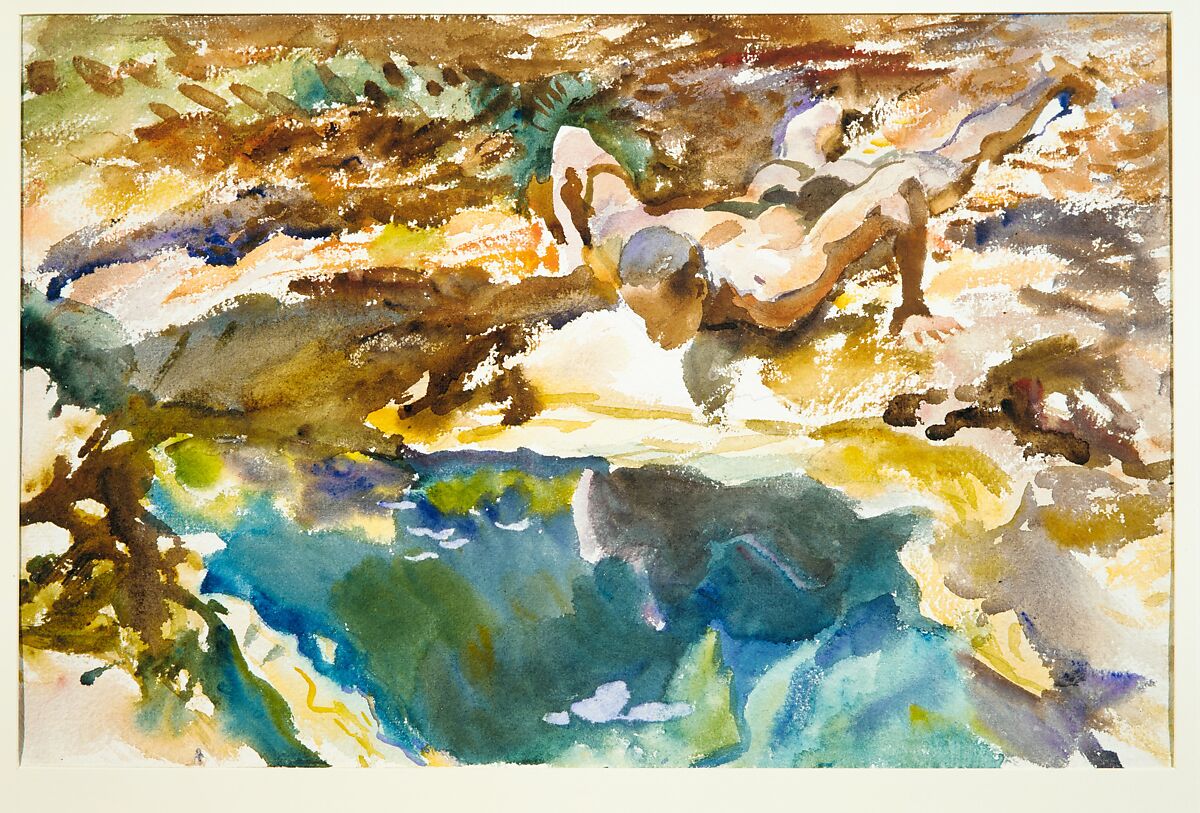 Man and Pool, Florida, John Singer Sargent (American, Florence 1856–1925 London), Watercolor, gouache, and graphite on white wove paper, American