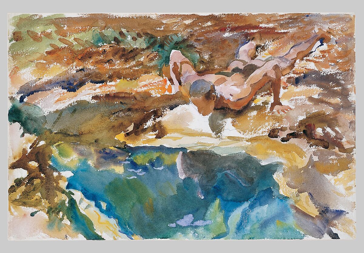 Man and Pool, Florida, John Singer Sargent (American, Florence 1856–1925 London), Watercolor, gouache, and graphite on white wove paper, American