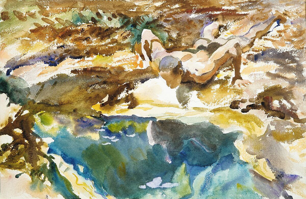 Man and Pool, Florida, John Singer Sargent (American, Florence 1856–1925 London), Watercolor, gouache, and graphite on white wove paper, American