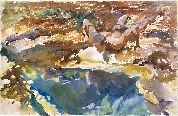 Man and Pool, Florida, John Singer Sargent (American, Florence 1856–1925 London), Watercolor, gouache, and graphite on white wove paper, American 