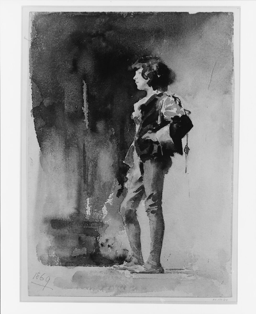 Boy in Costume, John Singer Sargent (American, Florence 1856–1925 London), Watercolor and graphite on white wove paper, American