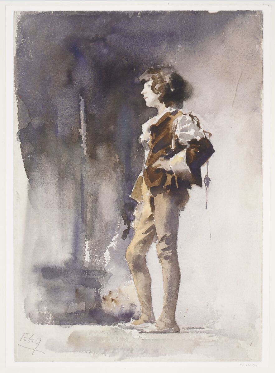 Boy in Costume, John Singer Sargent (American, Florence 1856–1925 London), Watercolor and graphite on white wove paper, American