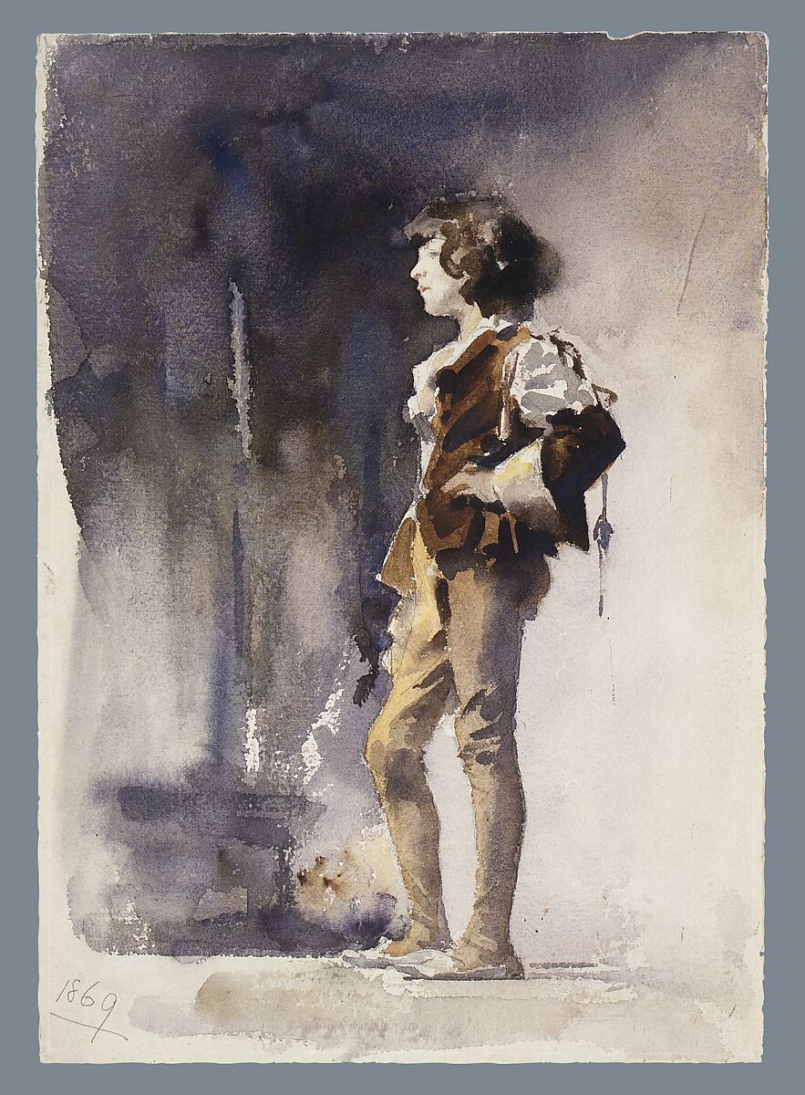 Boy in Costume, John Singer Sargent (American, Florence 1856–1925 London), Watercolor and graphite on white wove paper, American