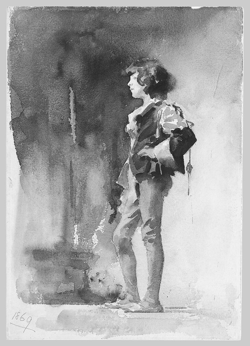 Boy in Costume, John Singer Sargent (American, Florence 1856–1925 London), Watercolor and graphite on white wove paper, American