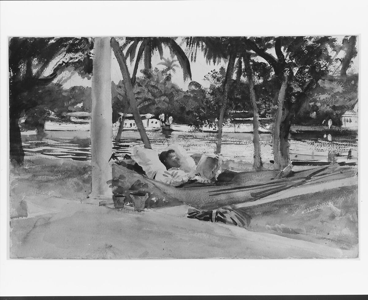 Figure in Hammock, Florida, John Singer Sargent (American, Florence 1856–1925 London), Watercolor, gouache, and graphite on white wove paper, American