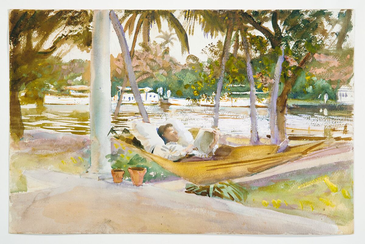 Figure in Hammock, Florida, John Singer Sargent (American, Florence 1856–1925 London), Watercolor, gouache, and graphite on white wove paper, American