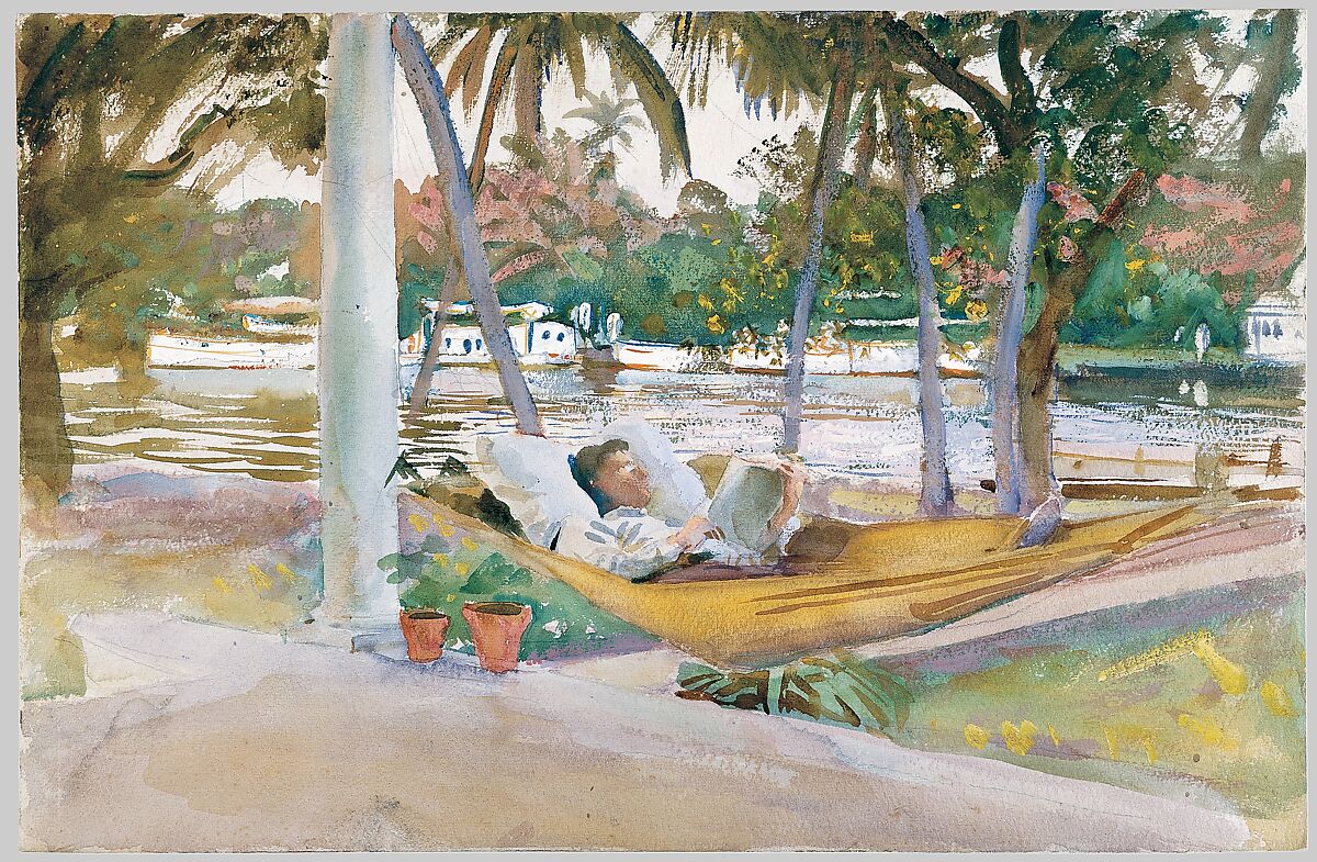 Figure in Hammock, Florida, John Singer Sargent (American, Florence 1856–1925 London), Watercolor, gouache, and graphite on white wove paper, American