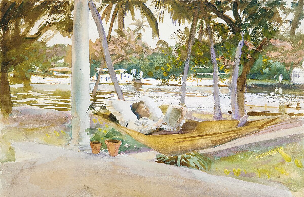 Figure in Hammock, Florida, John Singer Sargent (American, Florence 1856–1925 London), Watercolor, gouache, and graphite on white wove paper, American