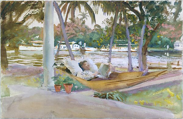 Figure in Hammock, Florida, John Singer Sargent (American, Florence 1856–1925 London), Watercolor, gouache, and graphite on white wove paper, American 