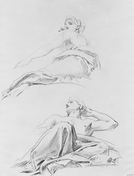 Reclining Figures, John Singer Sargent (American, Florence 1856–1925 London), Charcoal on white laid paper, American 